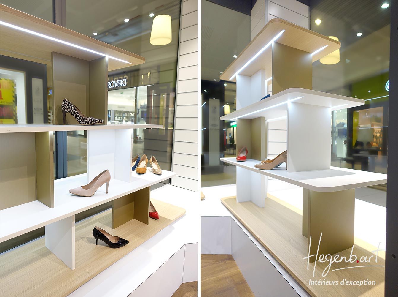Présentoir vitrine moderne pour un magasin de chaussure Image