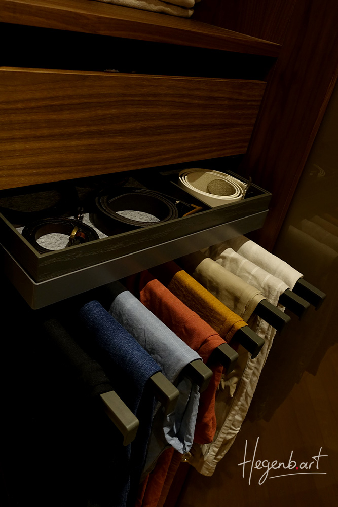 dressing luxe sur mesure equipement dressing porte pantalon et tiroir ceinture et bijoux hegenbart design et agencement provence