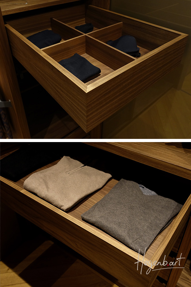 dressing luxe sur mesure equipement dressing tiroirs bois pulls et sous vêtements hegenbart design et agencement provence
