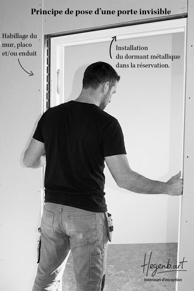 principe pose porte invisible avec dormant metallique intergre a la maconnerie